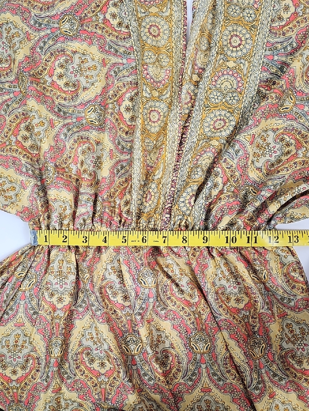 Zury Silk Blend Paisley Maxi Dress V-Neck Kaftan Tiered Boho Festival Free Size - Picture 9 of 11
